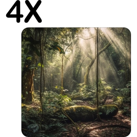 BWK Luxe Placemat - Rustgevend Tropisch Bos Landschap - Set van 4 Placemats - 50x50 cm - 2 mm dik Vinyl - Anti Slip - Afneembaar