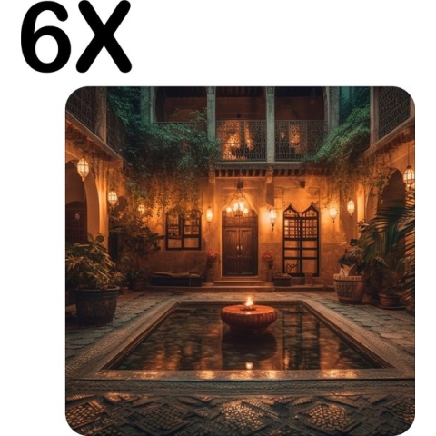 BWK Luxe Placemat - Kaarsen in een Rustgevend Gebouw - Set van 6 Placemats - 40x40 cm - 2 mm dik Vinyl - Anti Slip - Afneembaar