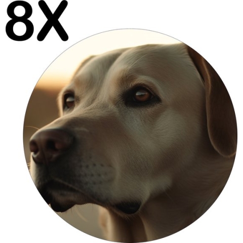 BWK Luxe Ronde Placemat - Retriever Hond Kijkt in de Verte - Set van 8 Placemats - 40x40 cm - 2 mm dik Vinyl - Anti Slip - Afneembaar