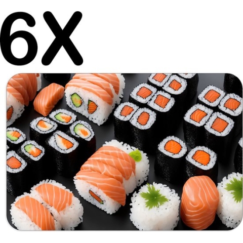 BWK Flexibele Placemat - Sushi met Zalm - Set van 6 Placemats - 45x30 cm - PVC Doek - Afneembaar