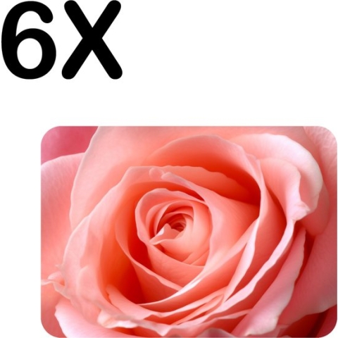 BWK Flexibele Placemat - Roze Roos van Dichtbij - Set van 6 Placemats - 40x30 cm - PVC Doek - Afneembaar
