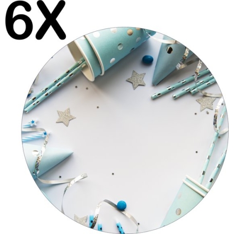 BWK Flexibele Ronde Placemat - Blauwe Party Achtergrond - Set van 6 Placemats - 40x40 cm - PVC Doek - Afneembaar