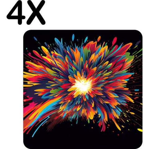 BWK Luxe Placemat - Explosie van Kleuren - Set van 4 Placemats - 40x40 cm - 2 mm dik Vinyl - Anti Slip - Afneembaar