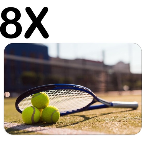 BWK Luxe Placemat - Tennisballen Onder Tennis Racket - Set van 8 Placemats - 45x30 cm - 2 mm dik Vinyl - Anti Slip - Afneembaar