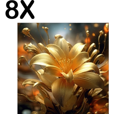 BWK Textiele Placemat - Goud - Bloem - in Bloei - Artistiek - Set van 8 Placemats - 50x50 cm - Polyester Stof - Afneembaar