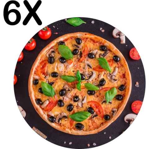 BWK Stevige Ronde Placemat - Compositie van een Pizza en Beleg - Set van 6 Placemats - 40x40 cm - 1 mm dik Polystyreen - Afneembaar