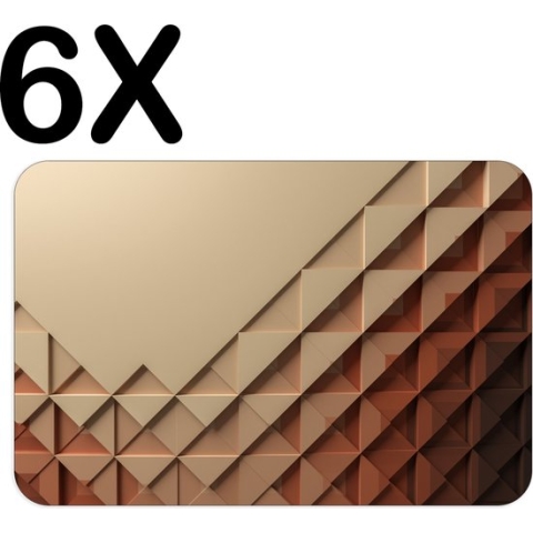 BWK Flexibele Placemat - Beige met Bruine Driehoekjes - Set van 6 Placemats - 45x30 cm - PVC Doek - Afneembaar