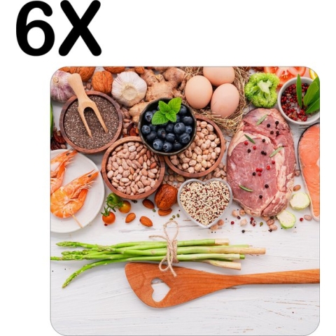 BWK Flexibele Placemat - Fruit, Groente en Kruiden op Tafel - Set van 6 Placemats - 50x50 cm - PVC Doek - Afneembaar
