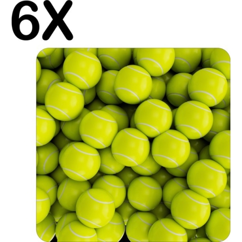 BWK Stevige Placemat - Tennis Ballen op een Hoop - Set van 6 Placemats - 50x50 cm - 1 mm dik Polystyreen - Afneembaar