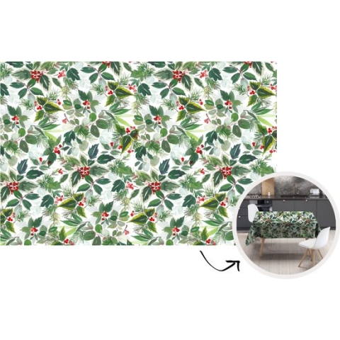Kerst Tafelkleed - Kerstmis Decoratie - Tafellaken - Waterverf - Groen - Kerst - 220x150 cm - Kerstmis Versiering