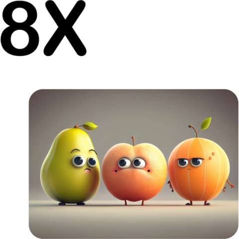 BWK Flexibele Placemat - Lopend Fruit met Ogen - Set van 8 Placemats - 40x30 cm - PVC Doek - Afneembaar