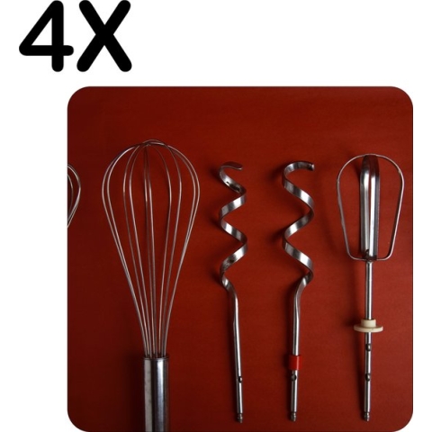 BWK Luxe Placemat - Mixers op Rode Achtergrond - Set van 4 Placemats - 50x50 cm - 2 mm dik Vinyl - Anti Slip - Afneembaar