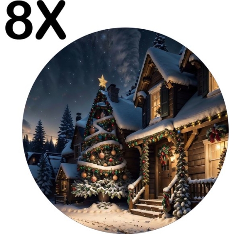BWK Stevige Ronde Placemat - Kerst Sfeer in het Dorp - Set van 8 Placemats - 40x40 cm - 1 mm dik Polystyreen - Afneembaar
