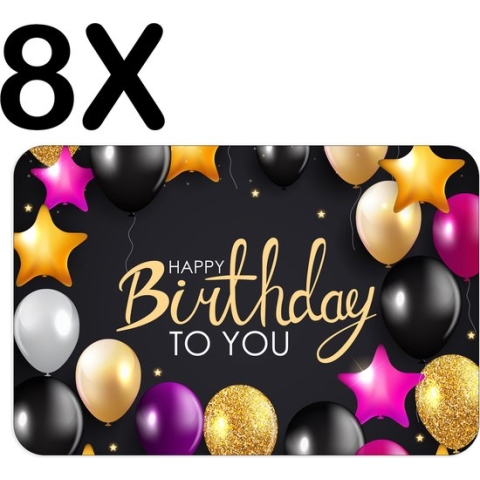 BWK Flexibele Placemat - Verjaardag - Balonnen - Happy Birthday - Set van 8 Placemats - 45x30 cm - PVC Doek - Afneembaar