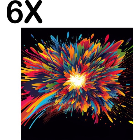 BWK Textiele Placemat - Explosie van Kleuren - Set van 6 Placemats - 40x40 cm - Polyester Stof - Afneembaar