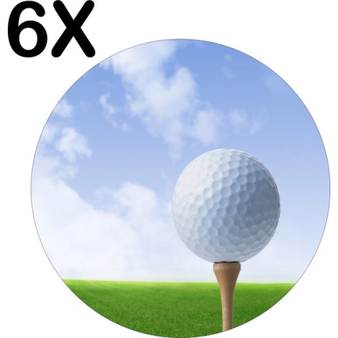 BWK Luxe Ronde Placemat - Golfbal Ligt Klaar op het Gras - Set van 6 Placemats - 50x50 cm - 2 mm dik Vinyl - Anti Slip - Afneembaar