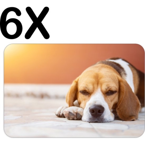 BWK Luxe Placemat - Liggende Beagle Puppy - Set van 6 Placemats - 45x30 cm - 2 mm dik Vinyl - Anti Slip - Afneembaar