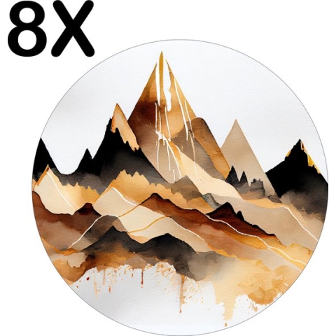 BWK Flexibele Ronde Placemat - Getekende Art - Bergen - Set van 8 Placemats - 40x40 cm - PVC Doek - Afneembaar