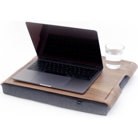 Bosign Laptray (licht) Antislip, schootkussen, schoottafel, laptoptafel, dienblad met kussen Walnoot met houten bovenblad - 46 x 38 x 6,5 cm