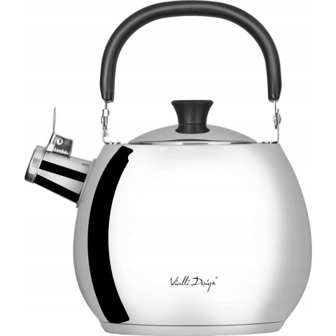 Vialli Design Bolla fluitketel gepolijst 18/10 RVS zilver 2.5 Liter - geschikt voor alle warmtebronnen ook inductie - hoogwaardige kwaliteit - inklapbaar handvat