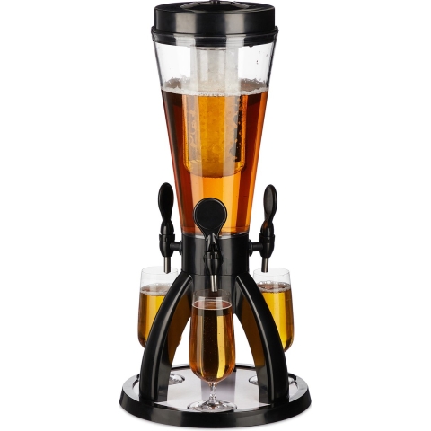 Relaxdays biertoren met 3 taps - bierzuil - 4 liter - bierdispenser - koelbuis - kraantjes