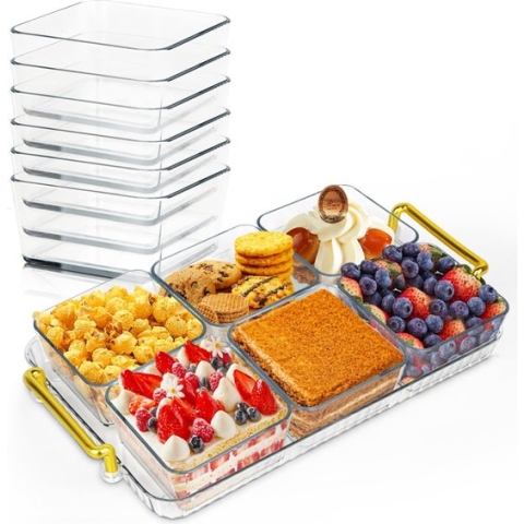 Kunststof dessertschalen, set van 6 slaschalen met kunststof bakje, 500 ml dessertglazenset, herbruikbaar, doorzichtige snackschaal, ontbijtgranenschaal, serveerschalen, ijsschalen voor puddingmoussefeest