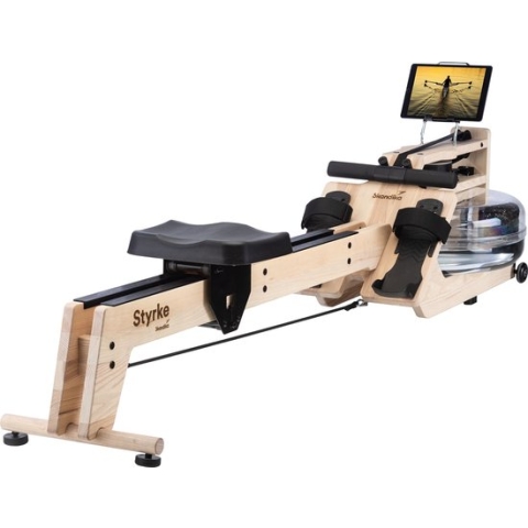 Skandika Styrke Roeitrainer - Roeitrainers - Roeiapparaat Fitness - Echt essenhouten waterroeier & regelbare waterweerstand, waterroeiapparaat voor thuis, gebruiker tot 200 cm/180 kg - 211 x 54 x 47 cm (LxBxH) - Made in Germany - arcticwit hout/zwart