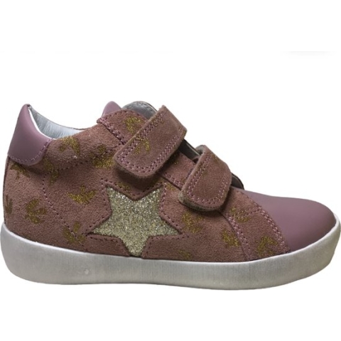 Naturino Dorrie - Mt 30 - velcro's bling bling gouden ster en gouden zwaluwen hoge lederen sneakers - oud roze