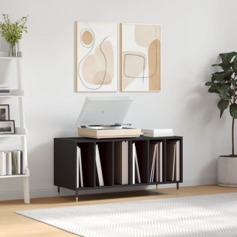 The Living Store Platenkast - Klassieke vinyl opslag - 100x38x48 cm - Zwart