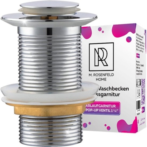 Sink Drain Fitting without Overflow with Button, Chrome Pop-Up Drain Valve, Pop-Up Drain Fitting for Washbasins, Stainless Steel & Brass Sink Plug, 1 1/4 Inches/3.2 cm, Easy