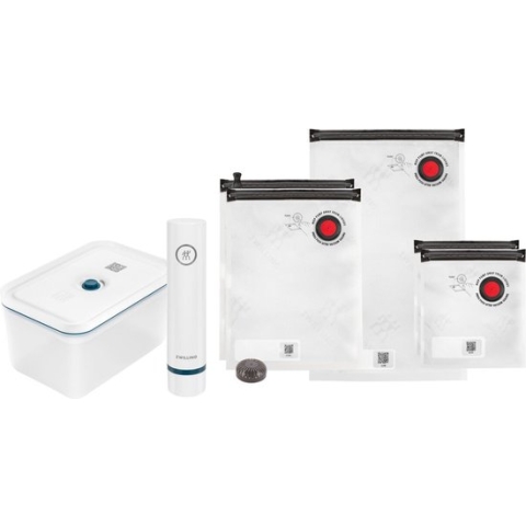 Zwilling Fresh & Save Vacumeermachine – 7-delige Startset Vacuüm Sealer – La Mer - Vacuümzakken (5x) – Plastic Vacuüm Bewaardoos (1x) – Vacuümpomp (1x)