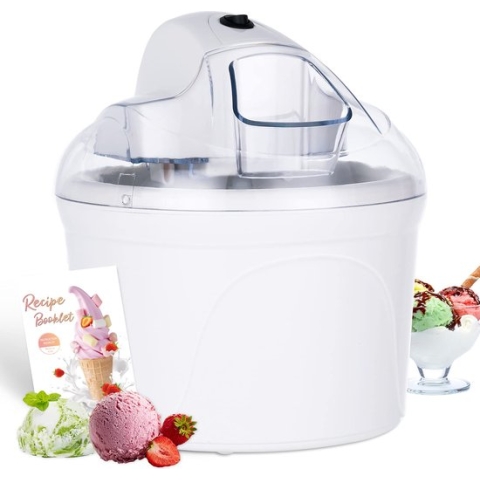 Professionele ijsmachine - Testwinnaar - Softijsmachine voor thuis - Yoghurtmaker en ijsmaker voor ijs - Gelato en sorbet - 1,5l ijscrème - Wit - incl. recept - Herbruikbaar