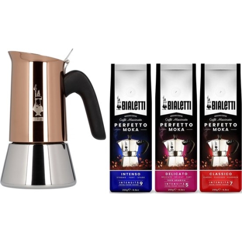 Bialetti Venus Copper Percolator 6 kops + Bialetti koffiepakket 3 x 250gr