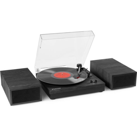 Retro Platenspeler met Bluetooth en Speakers - Fenton RP165B - Incl. Naald - Zwart / Grijs