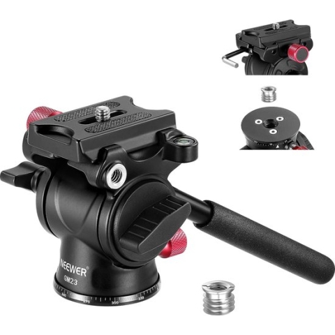Neewer® - Vloeibare Statiefkop met Handvat & Arca Type Snelkoppelingsplaat, Aluminium Panorama Draaikop met ø43mm Schaalbasis voor Compacte Camcorder en DSLR Camera, Maximale Belasting: 3kg/6.6lb, GM23