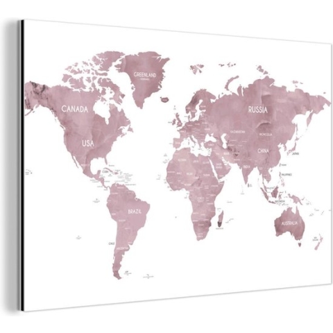 Wanddecoratie Metaal - Aluminium Schilderij Industrieel - Wereldkaart - Paars - Wit - 180x120 cm - Dibond - Foto op aluminium - Industriële muurdecoratie - Voor de woonkamer/slaapkamer