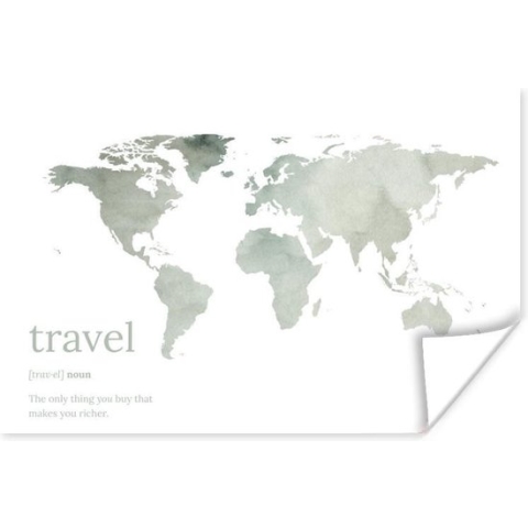 Poster Wereldkaart - Quote - Travel - 180x120 cm XXL