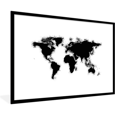Fotolijst incl. Poster - Wereldkaart - Zwart - Wit - Simpel - 90x60 cm - Posterlijst