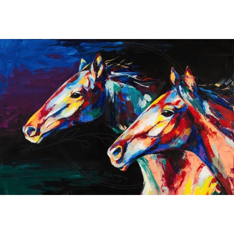 100% Nederlandse Productie! │ Diamond Painting │ Abstracte Paarden │ Formaat 75 x 50 cm │ Diamond Painting Pakket Volwassen │ Volledige bedekking │ Vierkant │ Full │ Flitzz Diamond Painting