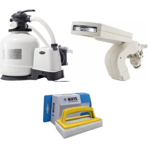 Intex - Waterfontein & Zandfilterpomp 12000 L/u & WAYS Scrubborstel