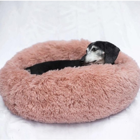 HONDENRELAX KUSSEN - Superzacht fluffy rond kussen 100 cm  - Zalmrose