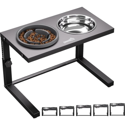 Voedingsbak Hondenbak Verhoogde Langzame Voeding Verstelbare Hoogtes Voerbak Hond Kat Met Dubbele Bowl Standaard, Waterdichte Antislip Set Roestvrij Staal