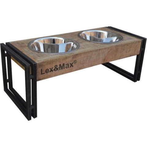 Lex & Max Feeder Oslo -Voerbakken Standaard - RVS bakken 24CM - 67x34x26cm - Hout