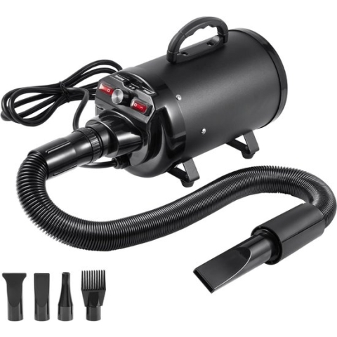 Professionele hondenfohn - 2000W - Instelbare windsnelheid - Instelbare temperatuur - Stil design - Waterblazer voor honden - Met opzetstukken - Zwart - Hondenfohn