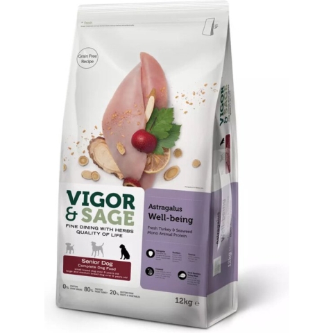Vigor & Sage Hondenvoer Senior Well-Being Astragalus 12 kg