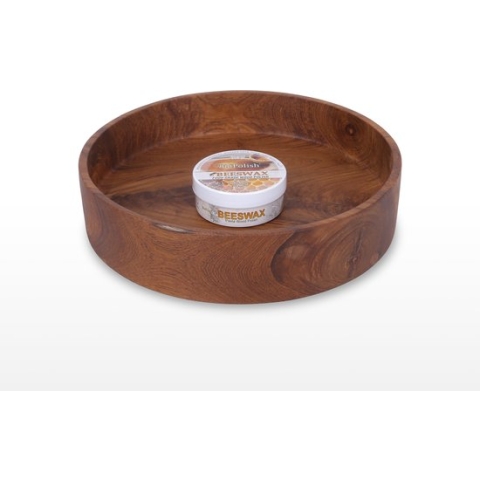 Set: Teakhouten Fruitschaal-Modern Ø 35 cm & Beeswax wood polish