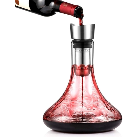 Decanteer Wijnkaraf - Kristallen Wijnkaraf - Ingebouwde Aerator Beluchten en Filters - Druppelvrij Ingieten Wijn, 1800ML/63.3OZ (Volledige Capaciteit)