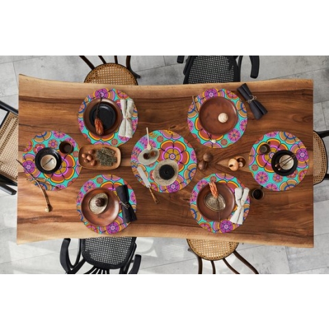 Ronde placemats - Onderlegger - Placemats rond - Design - Flower Power - Kleuren - 10 stuks