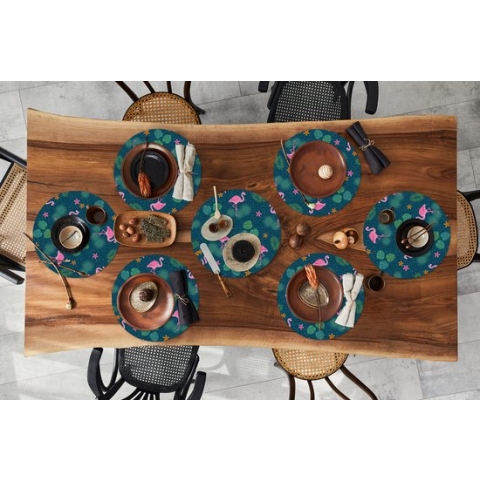 Ronde placemats - Onderlegger - Placemats rond - Flamingo - Planten - Patroon - 8 stuks