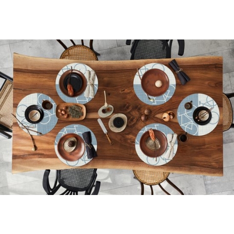 Ronde placemats - Onderlegger - Placemats rond - Fiets - Blauw - Patroon - 6 stuks